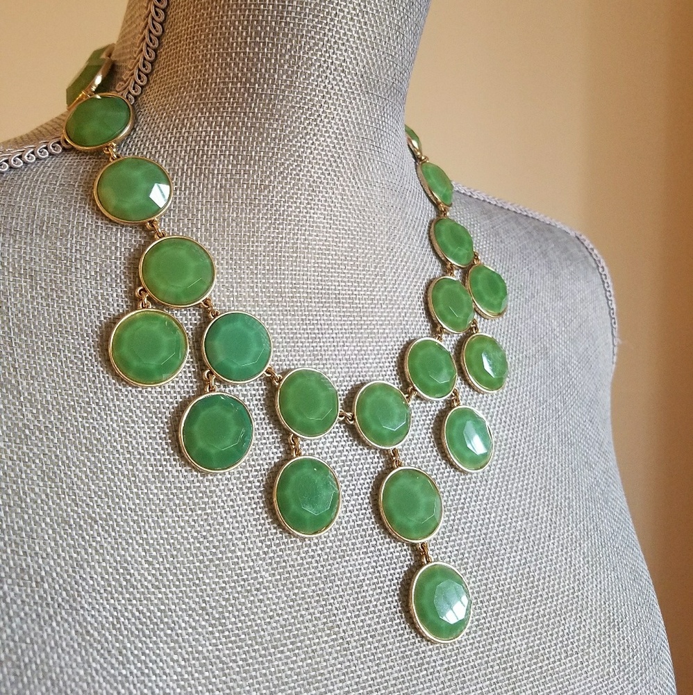 Green Jewel Gold Statement Necklace